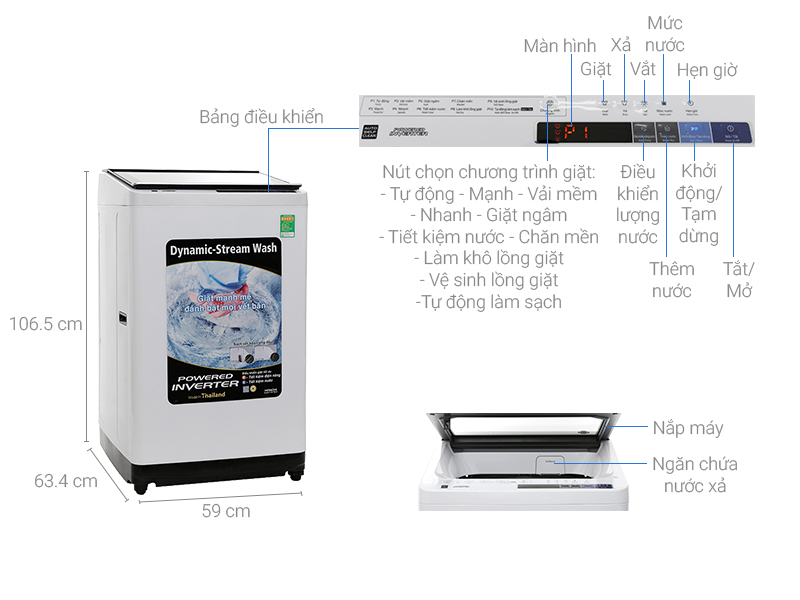 Thông số kỹ thuật Máy giặt Hitachi Inverter 10 kg SF-100XAV 220-VT (WH-B)
