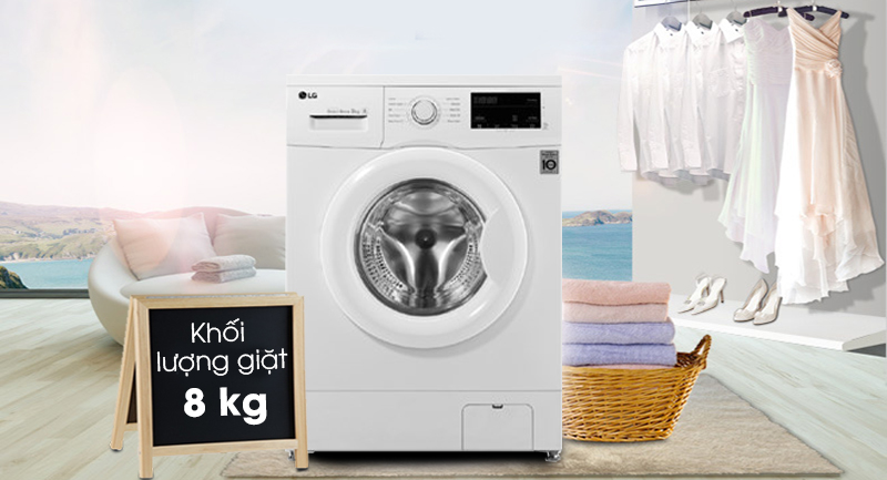 Máy giặt LG Inverter 8 kg FM1208N6W-Khối lượng giặt 8 kg, phù hợp gia đình 4 - 5 người