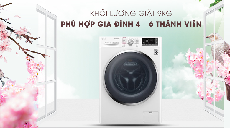 Máy giặt LG Inverter 9 kg FC1409S4W - Khối lượng giặt 9kg, phù hợp gia đình 4 – 6 người