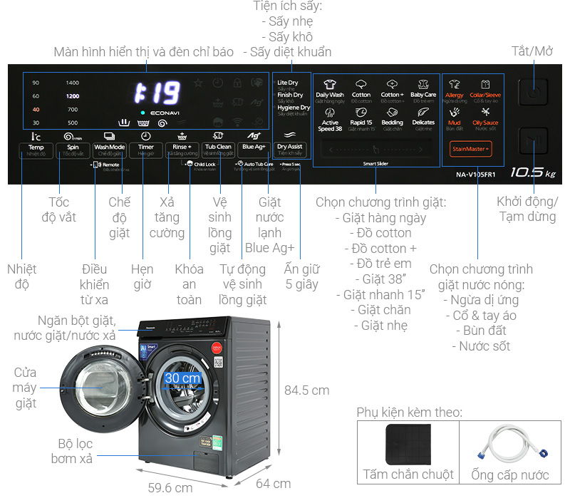 Máy giặt Panasonic Inverter 10.5 kg NA-V105FR1BV - Ảnh 2