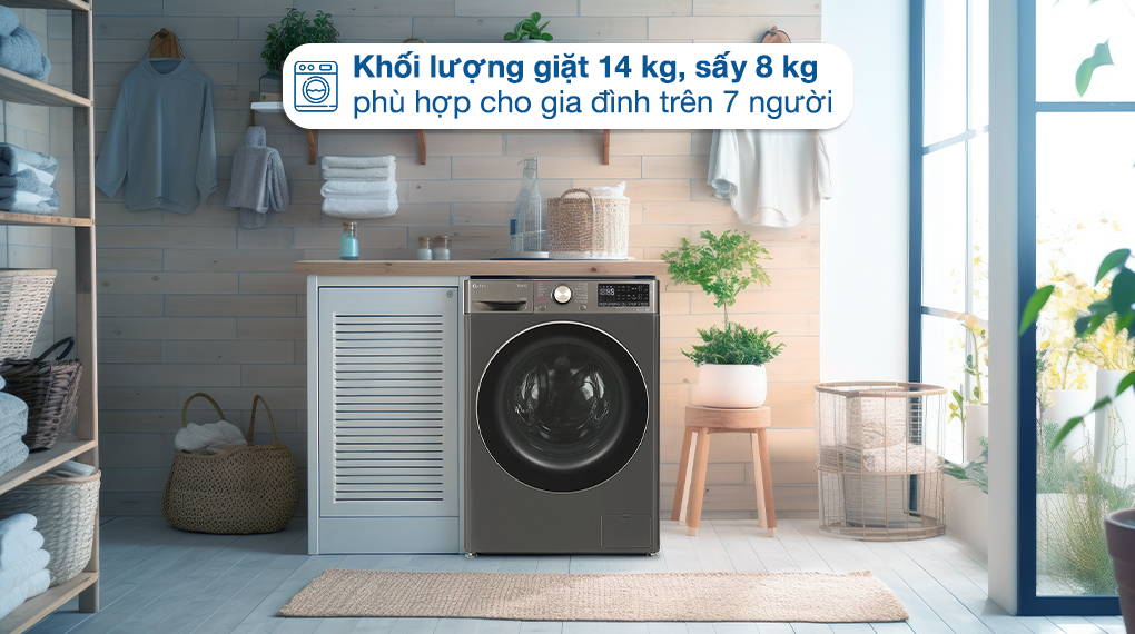 Máy giặt sấy LG AI DD Inverter giặt 14 kg - sấy 8 kg FV1414H3BA - Ảnh 3