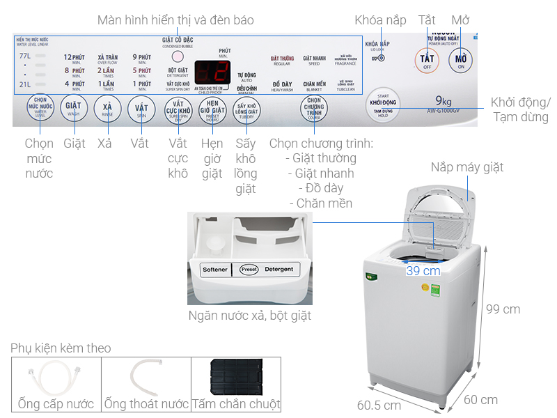 Máy giặt Toshiba 9kg AW-G1000GV - Ảnh 2