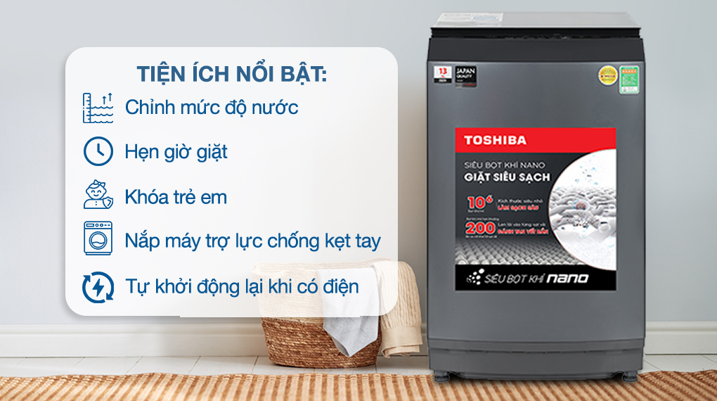 Máy giặt Toshiba Inverter 13 kg AW-DUM1400LV (MK) - Ảnh 6