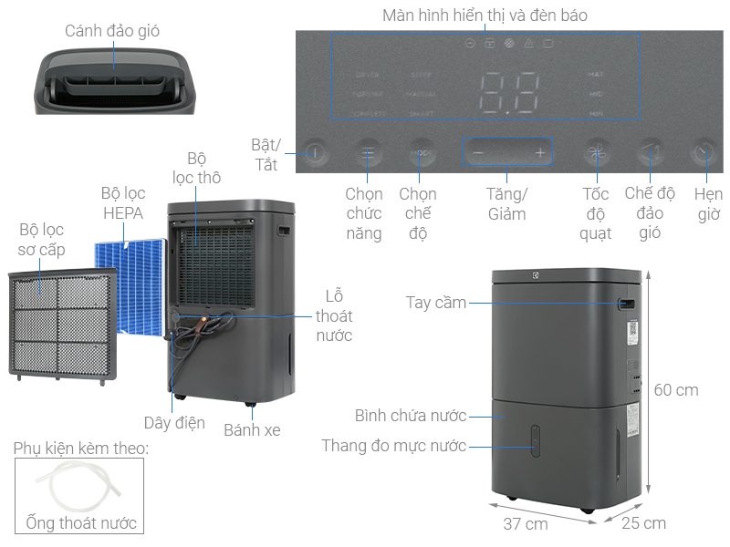 Máy hút ẩm Electrolux EDH12TRBD2 24L/ ngày - Ảnh 2