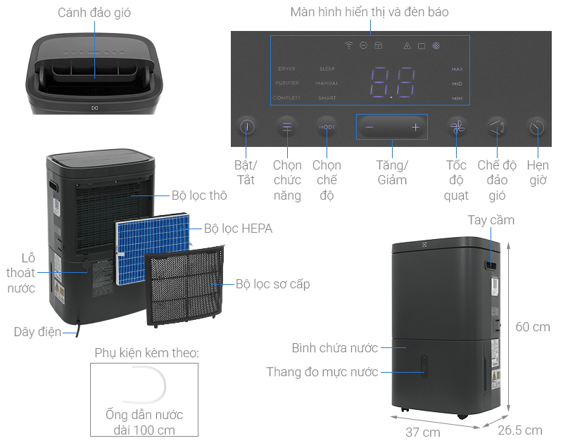 Máy hút ẩm kết hợp lọc không khí Electrolux EDH16TRBD3 - Ảnh 2