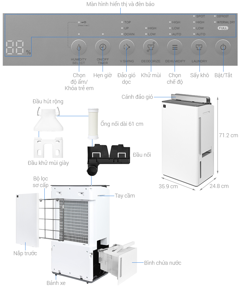 Máy hút ẩm Sharp DW-T30HV-W 30L/ ngày  - Ảnh 2