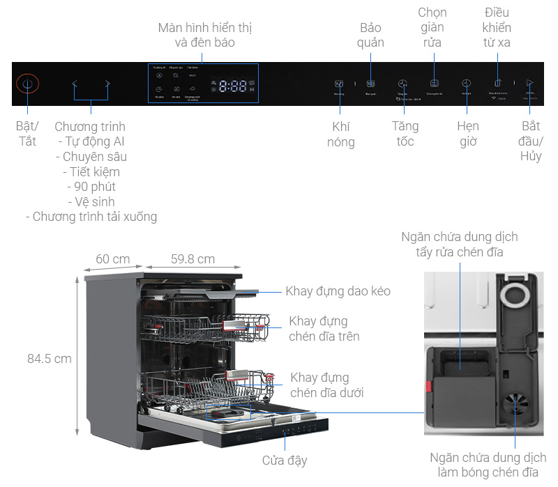 Máy rửa bát độc lập Toshiba DW-15F7(G)-VN - Ảnh 2