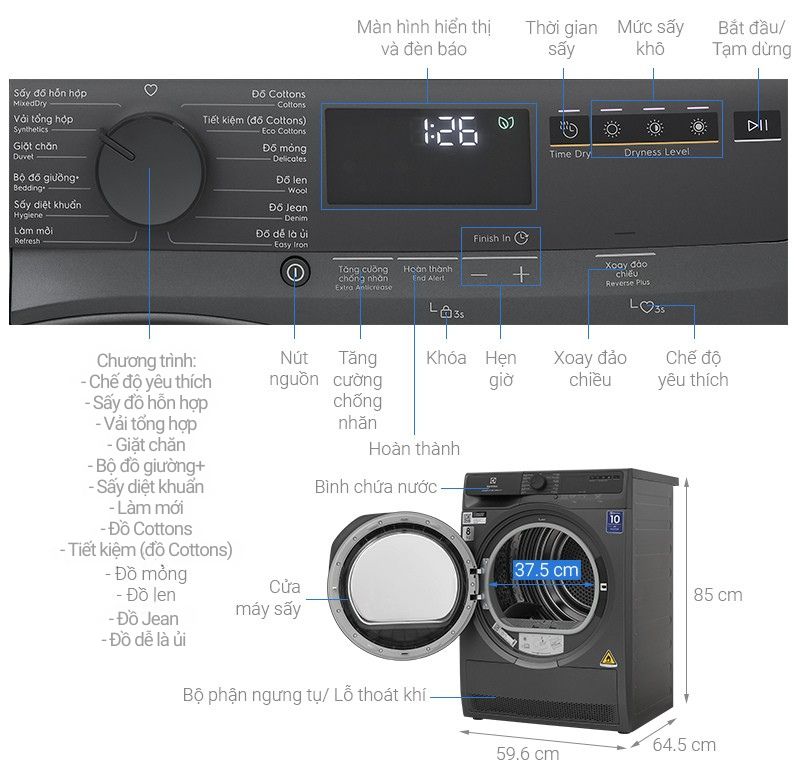 Máy sấy bơm nhiệt Electrolux UltimateCare 8 kg EDH803J5SC - Ảnh 2