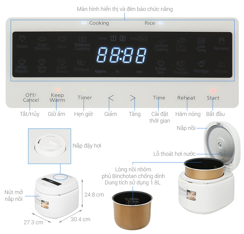 Nồi cơm điện tử Panasonic 1.8 lít SR-DK184WRA - Ảnh 2