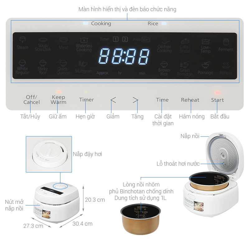 Nồi cơm điện tử Panasonic 1 lít SR-DK104WRA - Ảnh 2