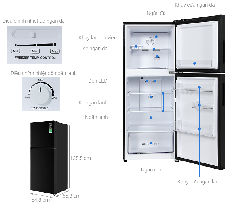 Tủ lạnh Aqua Inverter 189 lít AQR-T220FA(FB) - Ảnh 2