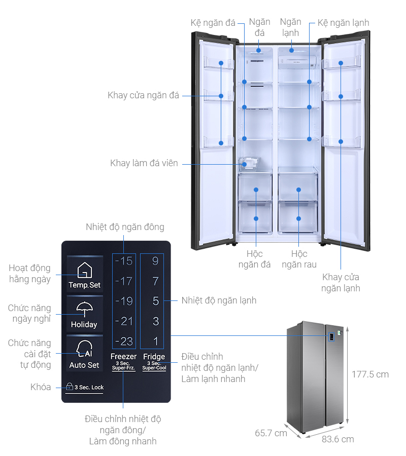 Tủ lạnh Aqua Inverter 480 lít AQR-S480XA(SG) - Ảnh 2