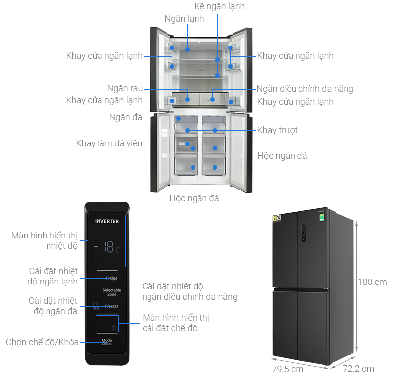 Tủ lạnh Hitachi Inverter 466 lít Multi Door HR4N7522DSDXVN - Ảnh 2